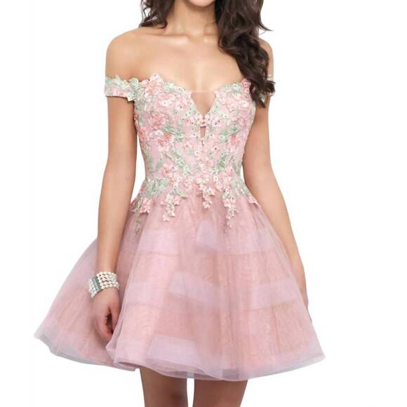 BLUSH PROM Dresses & Skirts - NEW BLUSH PROM off shoulder floral applique homecoming dress in rum pink/multi